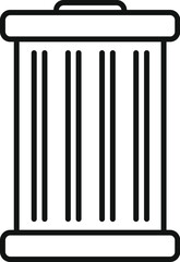 Minimalist line drawing of a standard trash bin, isolated on a white background