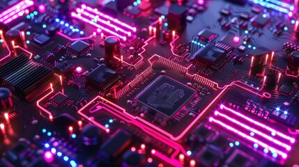 Obraz premium circuit board with a glowing purple and blue light