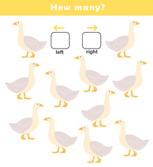 Left and right position worksheet. Educational worksheet for preschool kids. Educational game to learn left and right.
