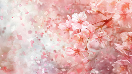 abstract cherry blossom background with pastel pink petals and watercolor effect. generative ai