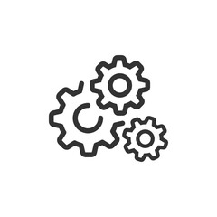 Settings vector icon. Black isolated outline icon of two cogwheels on white background.