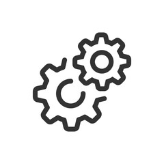 Settings vector icon. Black isolated outline icon of two cogwheels on white background.