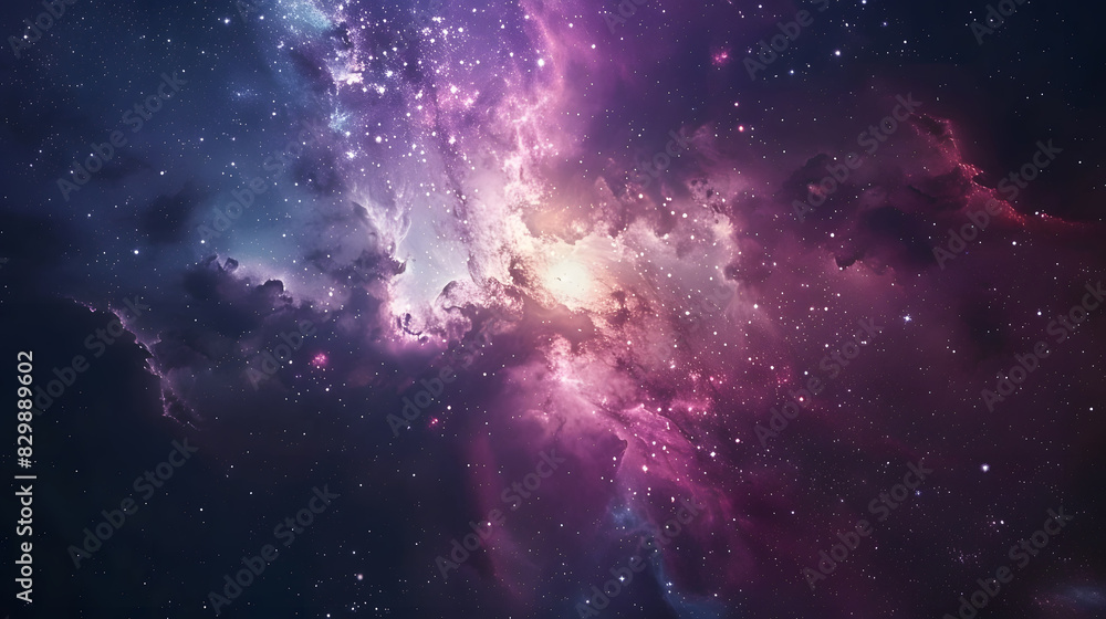 Poster background of a galaxy nebula with flowers. generative ai.