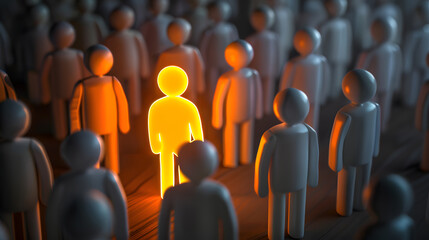 Be Standout 3D Concept, One Man Glowing Among. Generative AI.