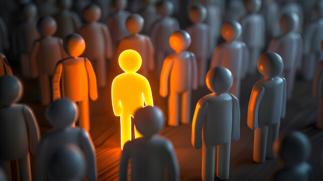 Be Standout 3D Concept, One Man Glowing Among. Generative AI.