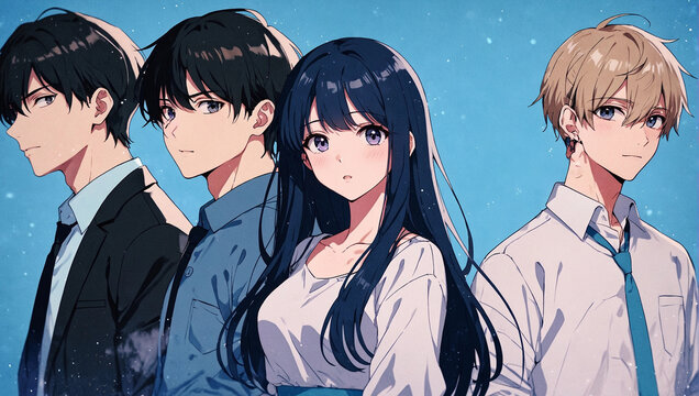 Attractive Anime poster Kawaii models guys girls manga style japanese cartoon comics