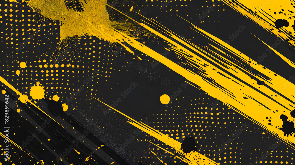 Aufkleber black and yellow abstract background with brushstroke and halftone style. generative ai.