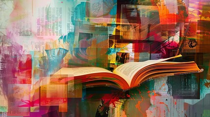 abstract collage reflecting the joy of reading books and the immersive experiences of literature digital art