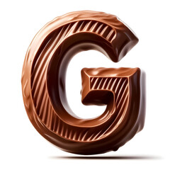 An illustrations of the letter ‘G’ made of chocolate, with white background.