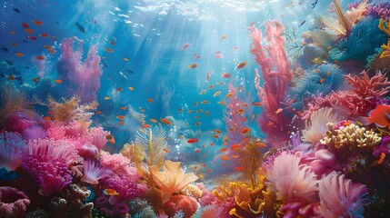 Vibrant Underwater Coral Reef Teeming with Diverse Marine Life