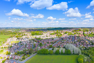Aerial photo of the town of Kippax in Leeds West Yorkshire in the UK showing residential housing...