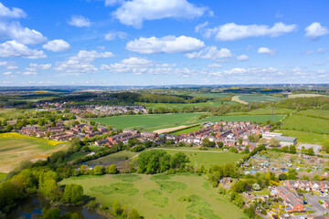 Aerial photo of the town of Kippax in Leeds West Yorkshire in the UK showing residential housing...