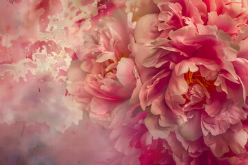 Fototapeta premium abstract peony background with lush pink blooms and layered textures. generative ai
