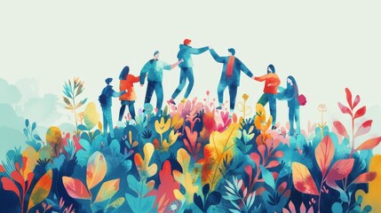 Develop an illustration showing community support. Depict individuals helping each other, such as one person lifting another or offering a hand. Use simple shapes and muted colors to convey the