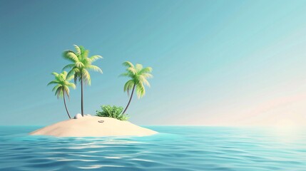Tropical island with palm trees 3D