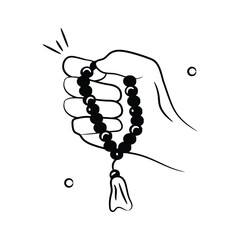 Hand holding tasbih, prayer beads vector design