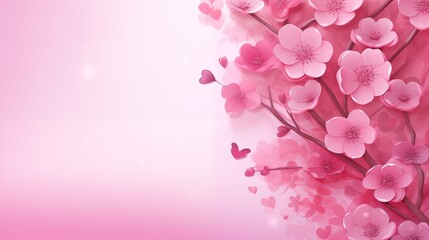 Fototapeta premium Aesthetic Pink Blossoms with Heart Shapes Creating a Romantic Springtime Botanical Art Background