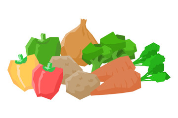 新鮮な野菜を色々寄せて並べたシンプルなイラスト