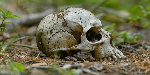 Fototapeta premium weathered skull on the forest floor