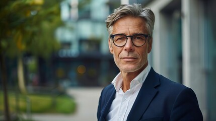 confident mature businessman wearing eyeglasses urban professional portrait - Powered by Adobe