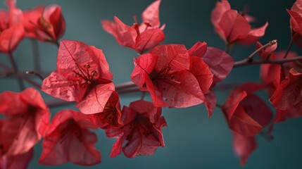 Close up image of red bougainvillea known as paper flower tree