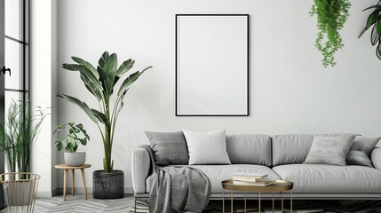 cozy scandinavian living room with blank frame mockup inviting minimalist interior 3d render