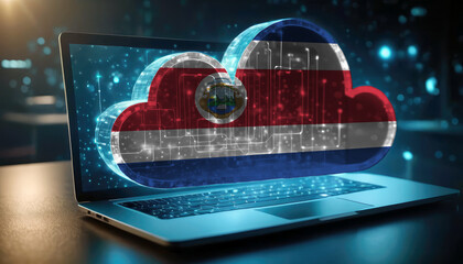 An image of a laptop with a cloud icon featuring the Costa Rica flag, symbolizing the significance of cloud services in the Costa Rica technology sector