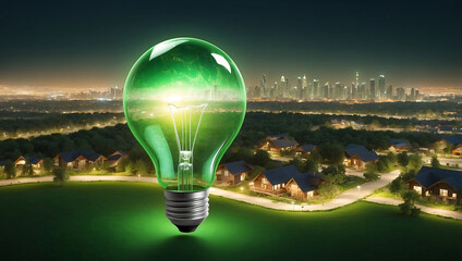 World environment day a green light bulb with a green eco city in the middle