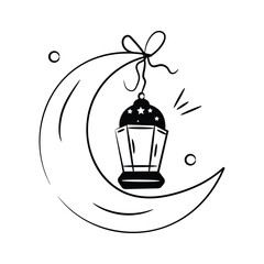 Lantern hanging with moon concept of islamic decoration icon
