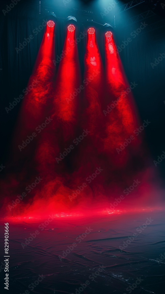 Wall mural red spotlights in a black room, the lights should be a bit dimmed and there is a bit of haze in the 