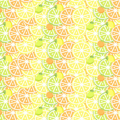 Seamless pattern of lemon, orange and lime slices