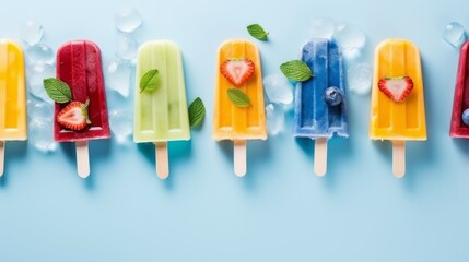 Colorful and Refreshing Fruit Popsicles on White Background