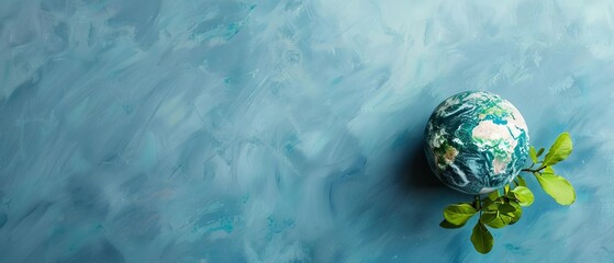 A small globe with green leaves on a blue background, representing environmental conservation and global awareness.