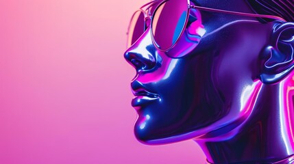 futuristic chrome woman mannequin shiny liquid metal y2k music poster design