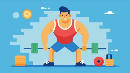 With a focus on proper form and a variety of exercises a man steadily builds his muscles creating a strong and balanced physique.. Vector illustration