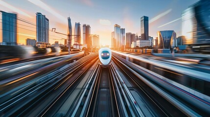 Fototapeta premium futuristic highspeed maglev train network spanning modern urban landscape seamless transportation interface visualization