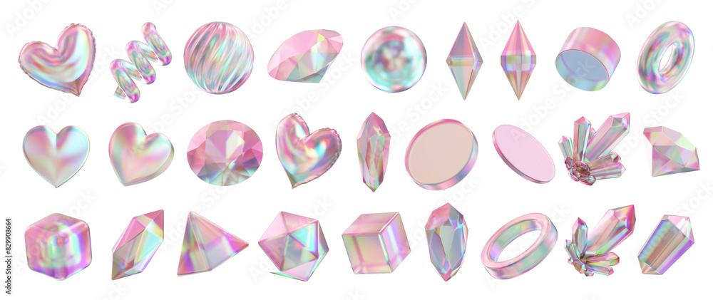 Poster colorful holographic element set pack isolated background 3d rendering