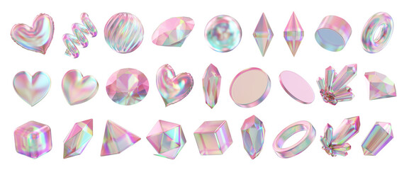 Colorful holographic element set pack isolated background 3d rendering	