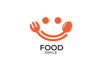 spoon fork with smile logo design. happy food restaurant symbol icon vector