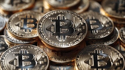 Bitcoin cryptocurrency coin close-up