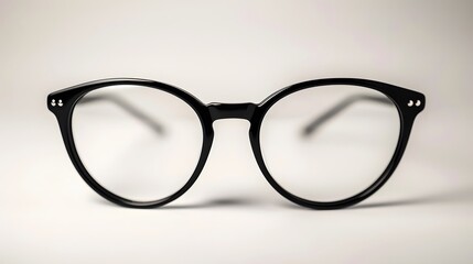 Fototapeta premium Black frame glasses on a white background, close up product photography in a studio with light.