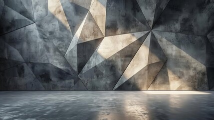 industrial concrete room with polygonal textured walls and dramatic lighting 3d illustration