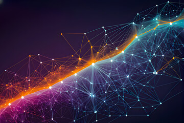 Exploring Digital Connectivity and Network Complexity - Abstract Image of Glowing Nodes and Lines Forming a Futuristic Mesh on a Dark Backgroun