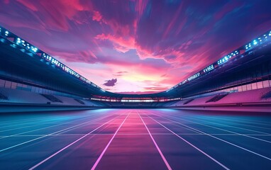A serene stadium under a pastel sunset