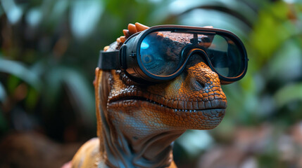 Dinosaur wearing virtual reality glasses