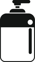 Black and white vector graphic illustration of a simple design liquid soap dispenser icon for personal hygiene and cleanliness, suitable for use in bathrooms, washrooms, and public restrooms