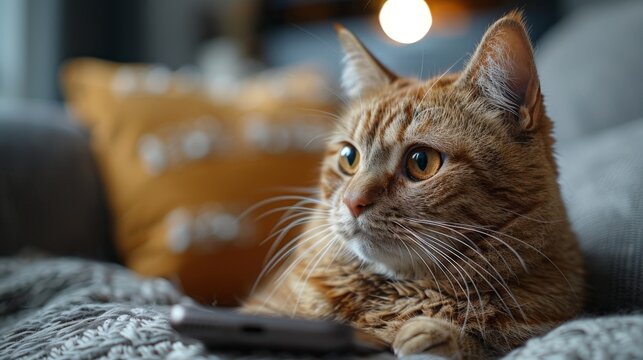 A close-up shot of a cat's face, with a blurred smartphone in the background capturing the image. The minimalist background and focus on the cat's features emphasize the simplicity and effectiveness