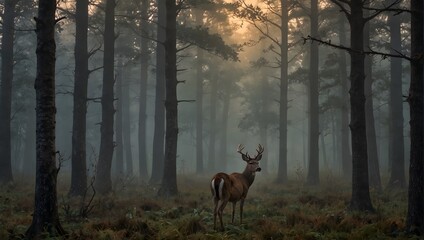 A narrative capturing the fleeting beauty of a solitary deer in a misty forest at dawn ai_generated