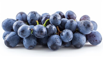 Grapes with their smooth purple skin, isolated on white background, perfect for fruit catalogs, clean and detailed, room for copy