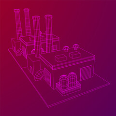 Industrial factory. Plant or Factory Building. Manufacturing building. Wireframe low poly mesh vector illustration.